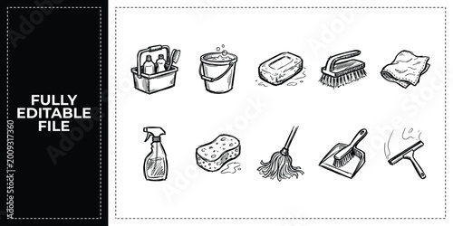 Photos Set of dishwashing household cleaning and kitchen hygiene icons frontal isolated