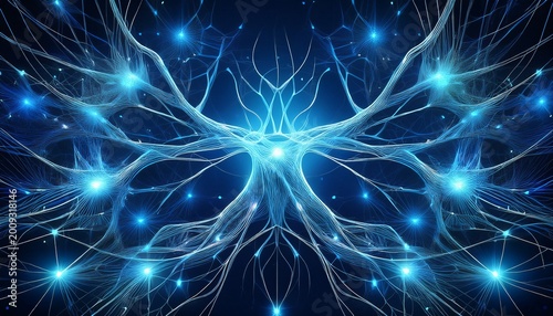 abstract neural network blue neuron with intricate connections scientific background