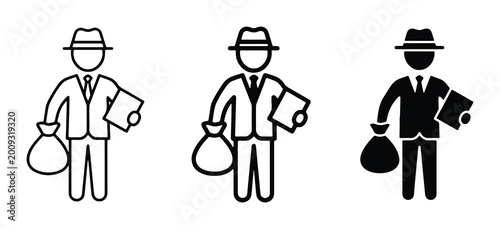 Tableau sur toile Corruption and bribery icon set, businessman holding money bag and document, fin