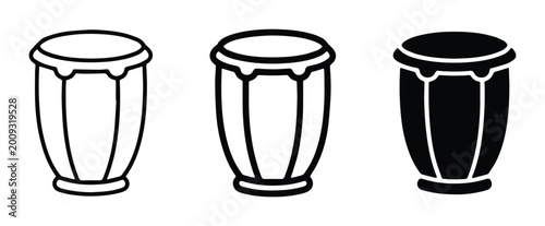 Foto Conga drum icon set, black and white percussion instrument vector illustrations,