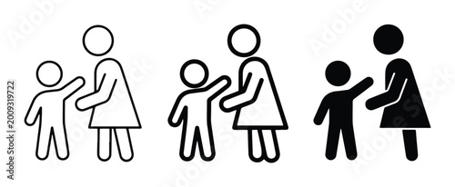 Obraz na płótnie Minimalist family icon set, mother and child line art, parent and kid vector sym