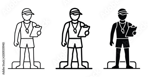Tableau sur toile Swimming coach icon set, lifeguard vector illustrations with whistle and clipboa