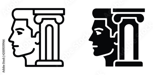 Canvastavla Stoic philosophy icons featuring male profile and Greek column, ancient wisdom a