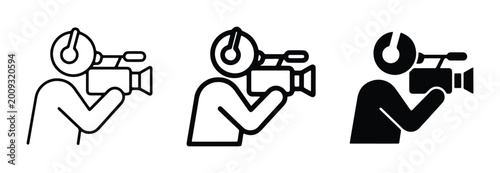 Canvastavla Professional cameraman icon set, videographer with camera and headphones vector,
