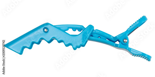 Foto Blue professional plastic hair clip, hairdressing tool