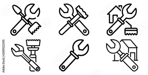 Real Estate icon set with property renovation tools outline vector Collection.