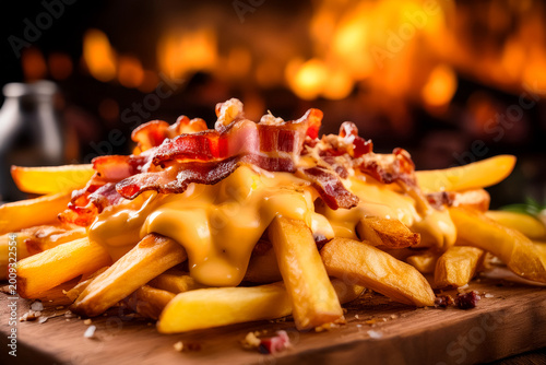 Patatas fritas con bacon y queso