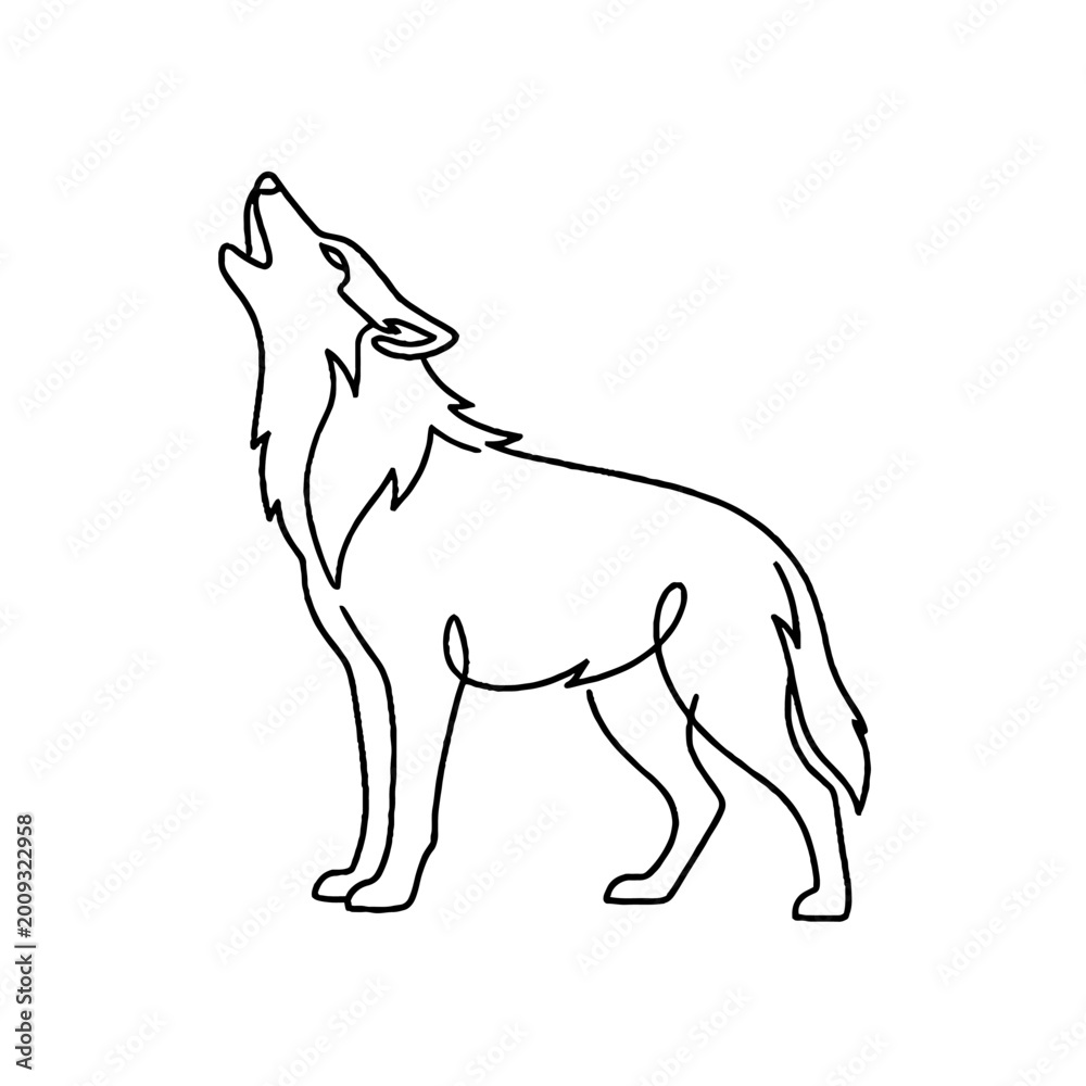Fototapeta premium Wolf howling at the moon alone.