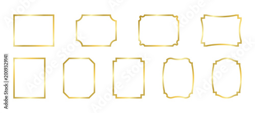 Decorative gold rectangle frames for note text, line set. Vintage rectangular golden shape. Highlight and underline text box, decorative border. Vector isolated illustration
