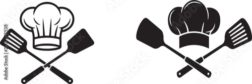 Obraz na płótnie Chef hat and crossed spatulas icon representing cooking and culinary arts