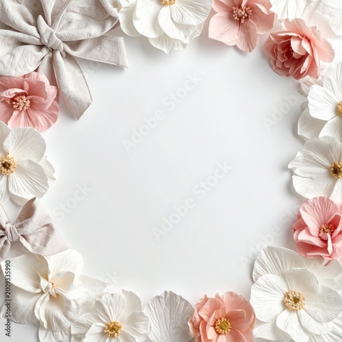 Soft Pastel Floral Wreath with Bows Gentle Wedding Invitation Background