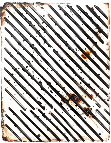 Grill Grate Texture Background with Burn Marks and Rust Isolated on White