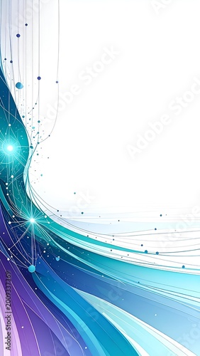 青い曲線とネットワークノードの抽象的なデジタルイラスト / Abstract digital illustration of blue curves and network nodes (Generative AI)
