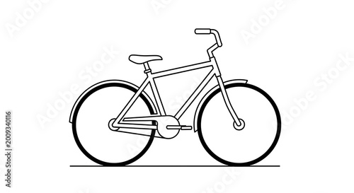 Black and white line of a vintage city bicycle with a basket bike