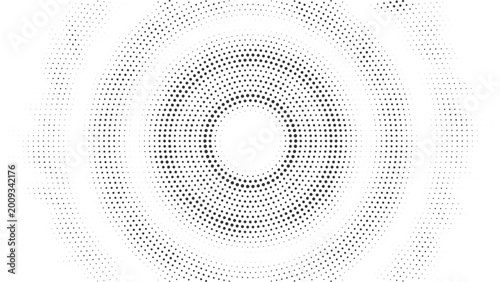 Photos Abstract black halftone dot radial pattern, circular gradient waves expanding fr