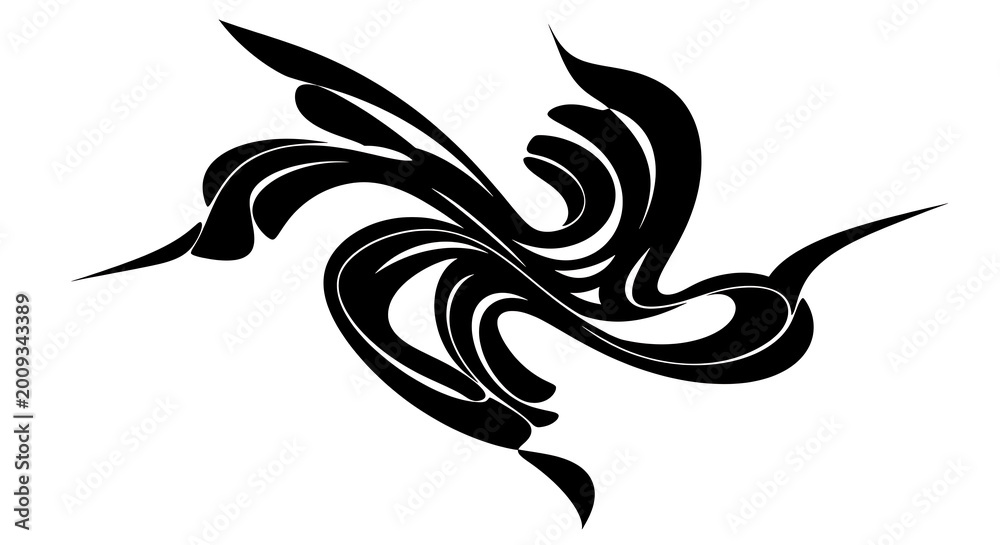 Fototapeta premium Black ink swirls forming abstract, symmetrical, and flowing shapes