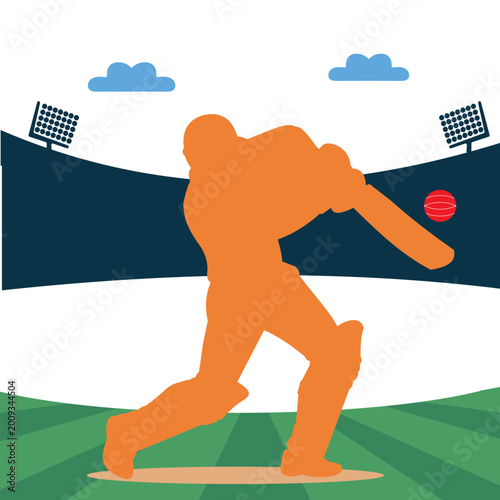 Silhouette of Cricket Batsman Hitting Ball in Stadium