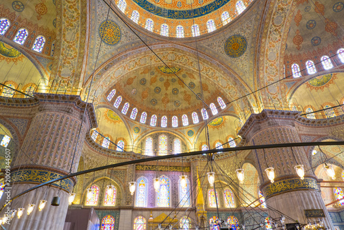 Interior of the Sultan Ahmed Mosque, Blue Mosque, UNESCO World Heritage Site, Istanbul