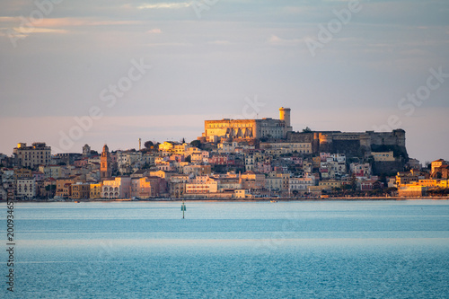 Photos View on Gaeta historical city across sea bay from Formia, Lazio, Italy, italian