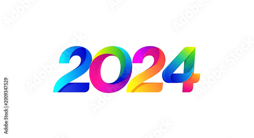 Colorful 3 d numbers 2024, vibrant gradient style, modern typography year