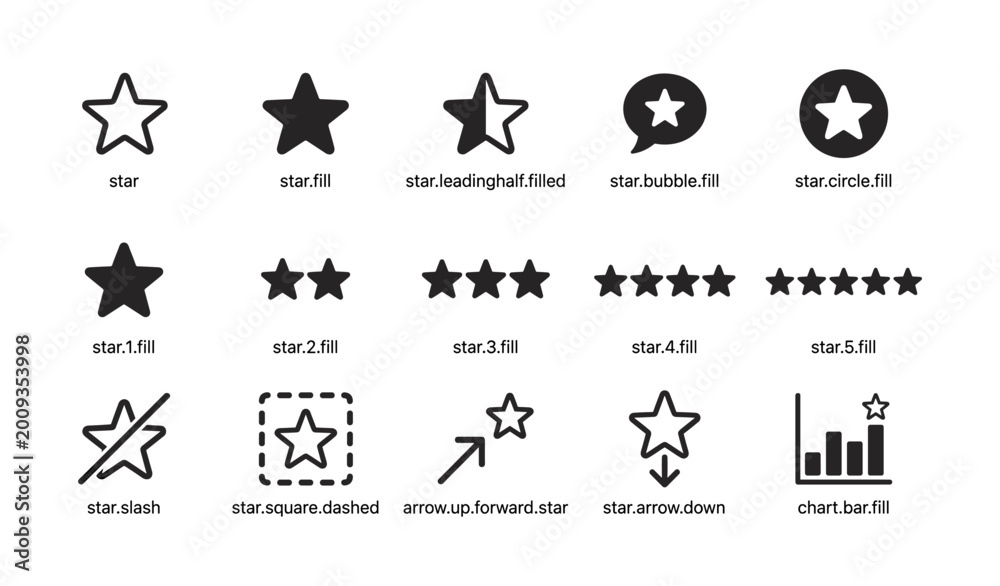 Fototapeta premium Star icon set arranged in grid on white background page