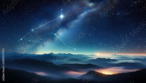 night sky star big dipper constellation astronomy dark sky space milky way north star stargazing cosmic night landscape with big dipper constellation glowing over dark sky and cloud layer creating