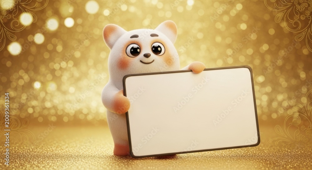 Naklejka premium Cute Cartoon Fox Holding Blank Sign