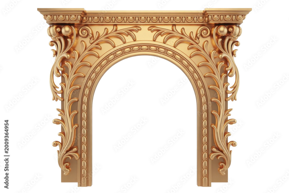 Fototapeta premium Ornate golden fireplace mantel with floral carvings