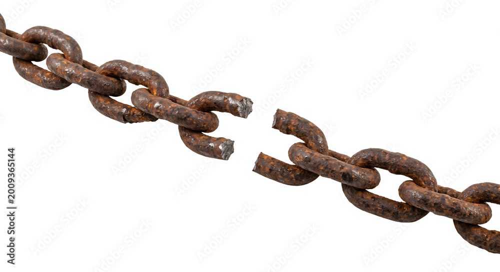 Obraz premium Broken rusty chain, isolated on transparent background