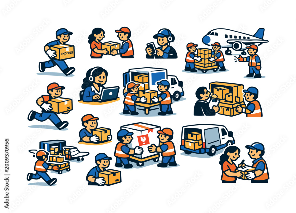 Fototapeta premium Diverse delivery and logistics team working together to move packages efficiently
