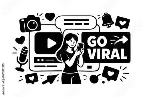 Woman using smartphone to create content and go viral online