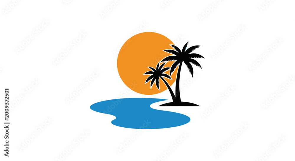 Fototapeta premium Tropical island scene with palm trees.