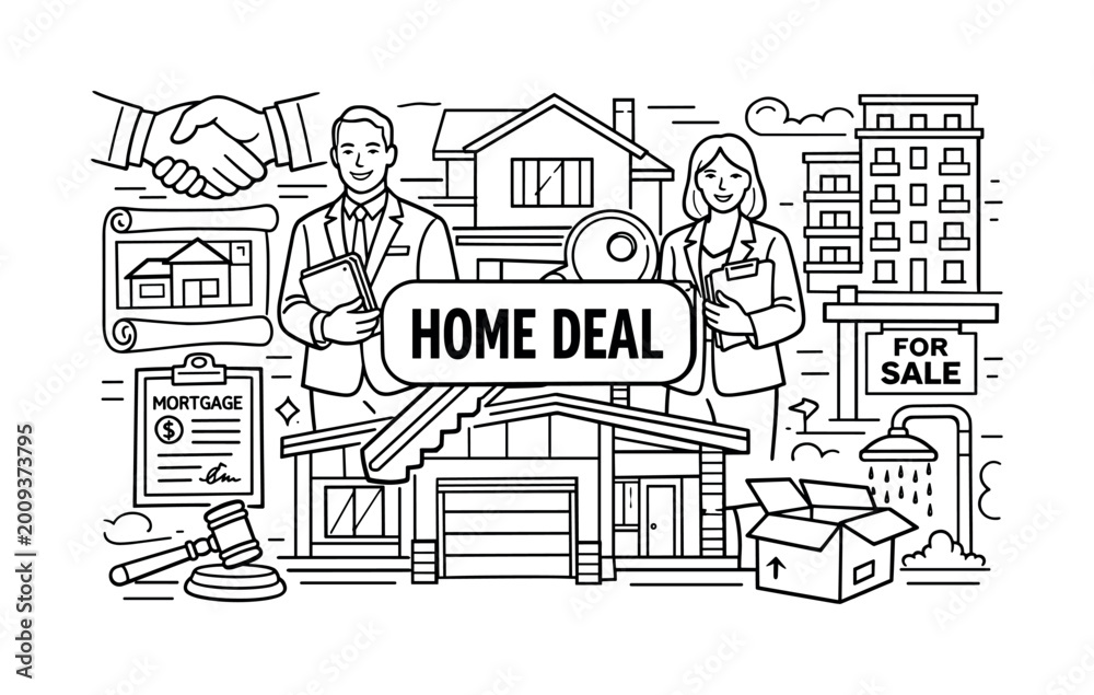 Naklejka premium Real estate agents facilitate a successful home deal with keys and contracts