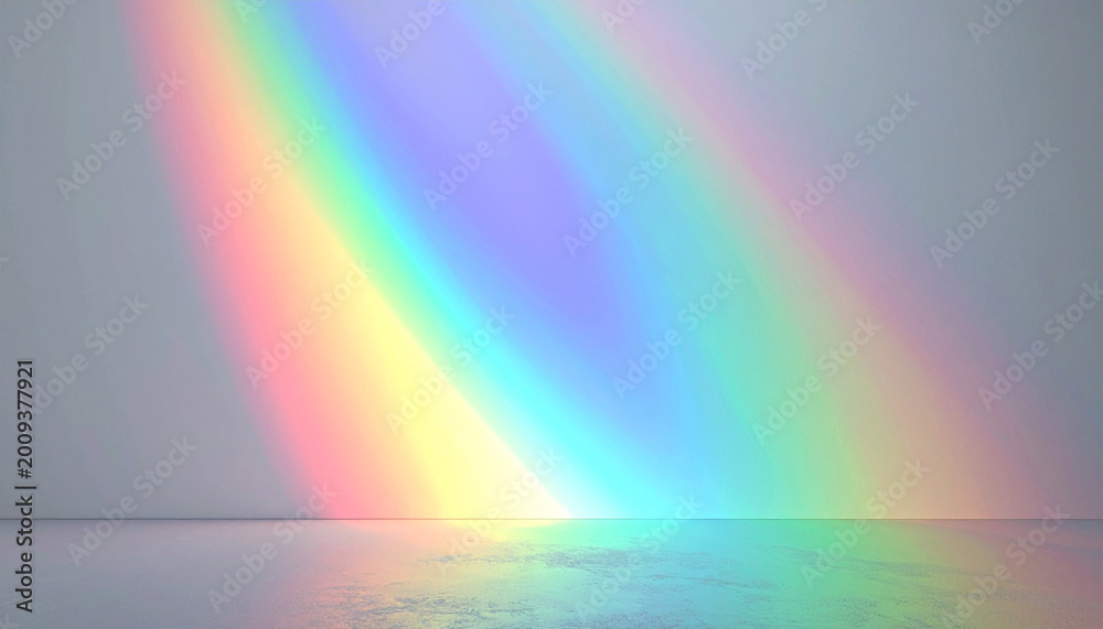 Obraz premium Chromatic Radiance: A vibrant rainbow bursts forth, its spectrum of colors illuminating the space, evoking feelings of serenity and optimism. 