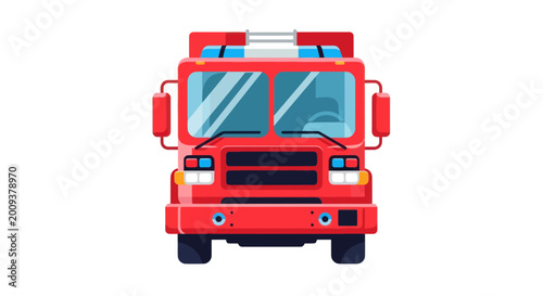 Cuadro en lienzo Front View of a Red Fire Truck, Emergency Vehicle, Vector Illustration
