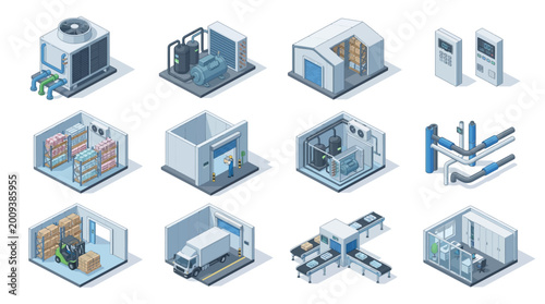Fotografie Cold Storage Warehouse Equipment and Refrigeration System for Logistics Facility
