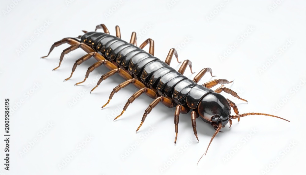 Fototapeta premium Centipede Insect Closeup on White Background.