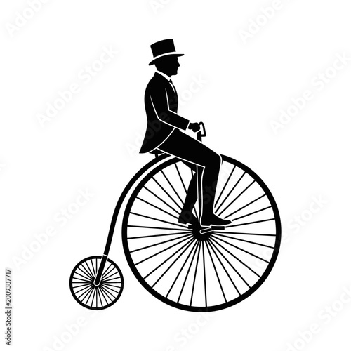 Tableau sur toile Vintage Gentleman Riding Penny Farthing Bicycle Silhouette