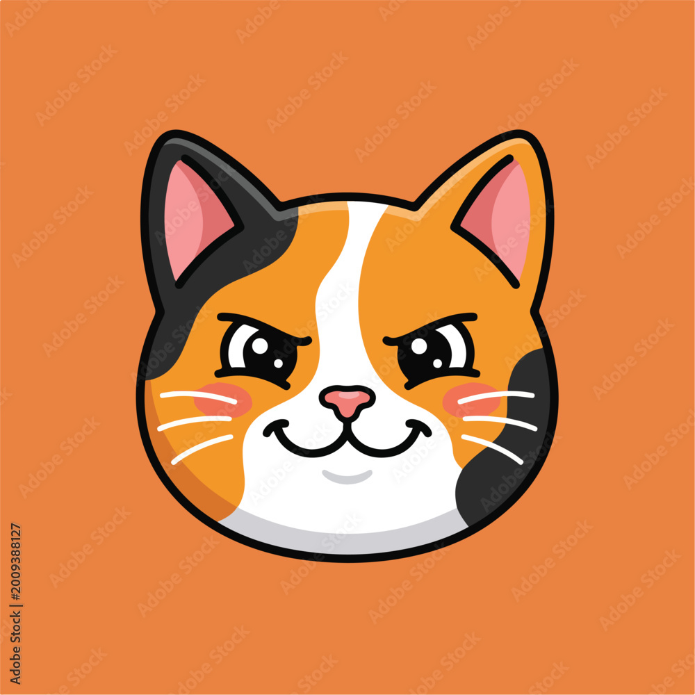 Obraz premium Cute Calico Cat Face Cartoon Illustration.