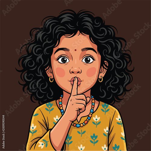 Young Indian Girl Making Shushing Gesture.