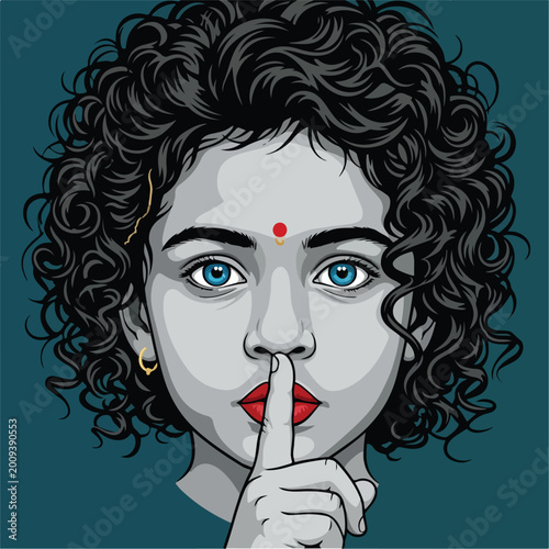 Woman with finger on lips.