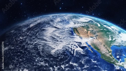 Cinematic Animation Zooming Into Planet Earth From Outer Space Showing Continents And Atmosphere