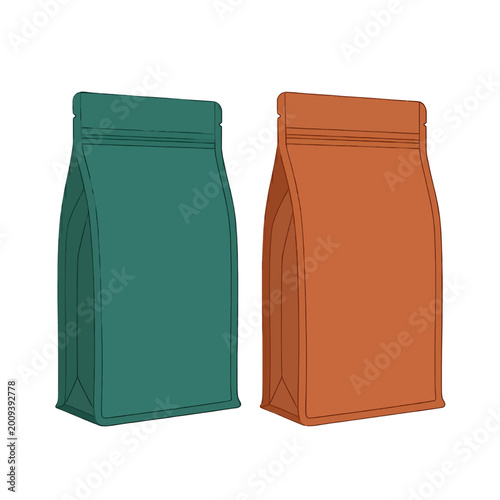 Two Blank Pouches for Packaging and Branding, Isolated on White Background