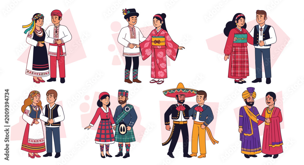 Fototapeta premium People wearing traditional cultural clothing from around the world.