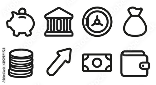 Fotografía Vector icon set for the financial sector, banking services, and investment management
