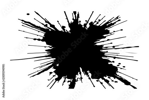 ink grunge paint splash splatter splat vector design with black stain spray spots dirty texture pattern liquid drip brush stroke silhouette blot spatter element artistic white background.