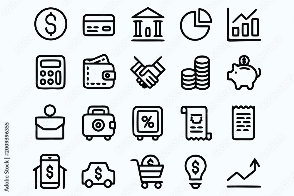 Fototapeta premium Finance and Banking Line Icons Set