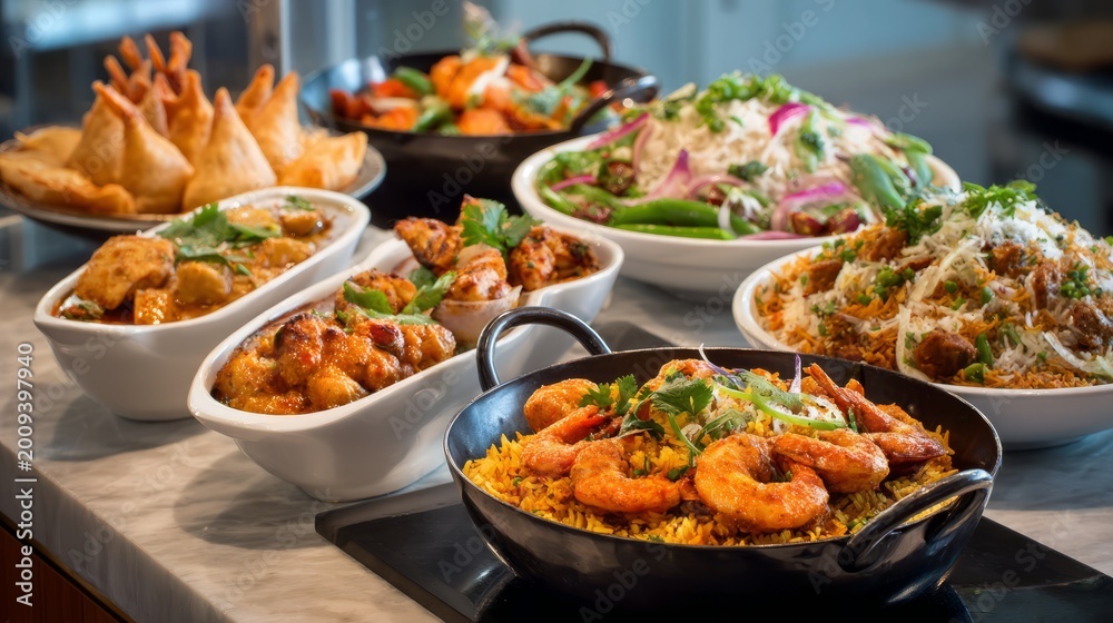 Obraz premium Aromatic Indian Dishes Featuring Curries and Flavors from India