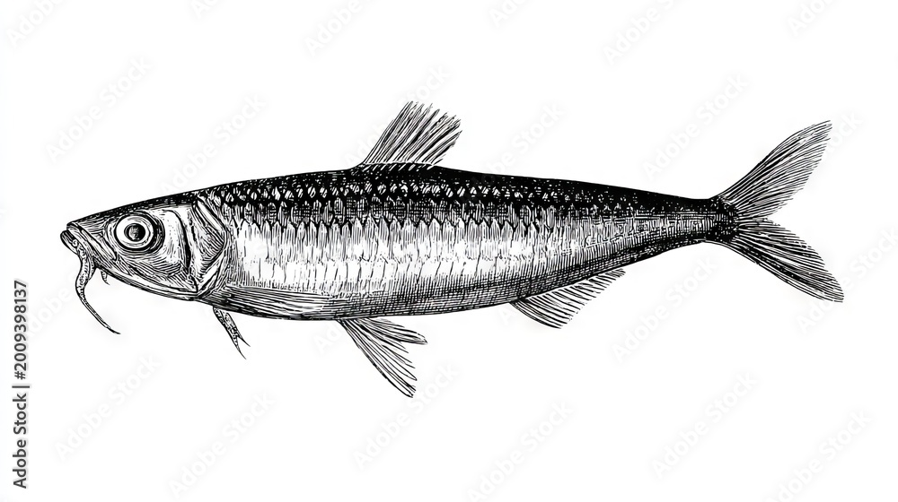 Fototapeta premium Vintage Engraved Illustration of a Fish in Detailed Hand Drawing