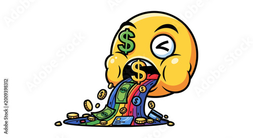 Canvastavla Emoji vomiting money and credit cards, symbolizing greed or financial success